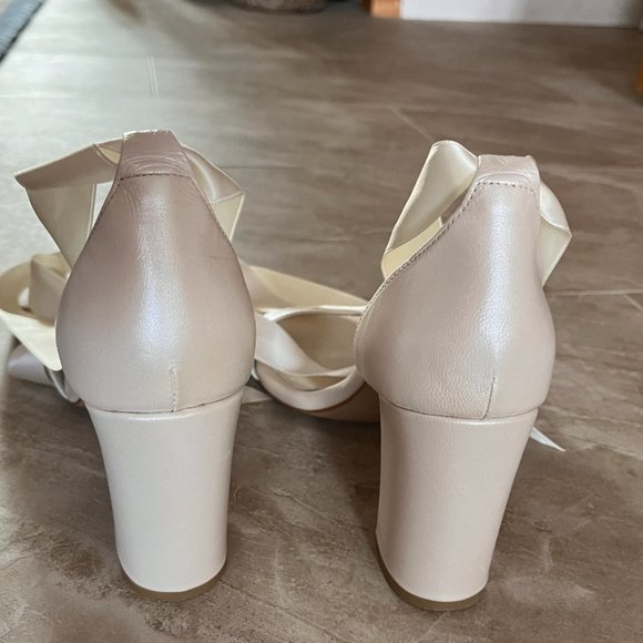 Ivory Block Heels With Satin Ribbon - Picture 6 of 7